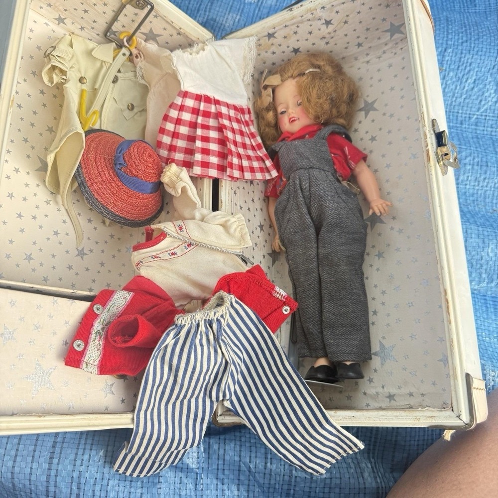 Vintage Ideal vinyl Shirley Temple doll with closet and extra outfits
